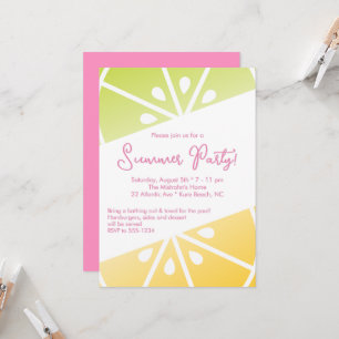 Citrus Lemon Lime Pink & Yellow Summer Party Invitation