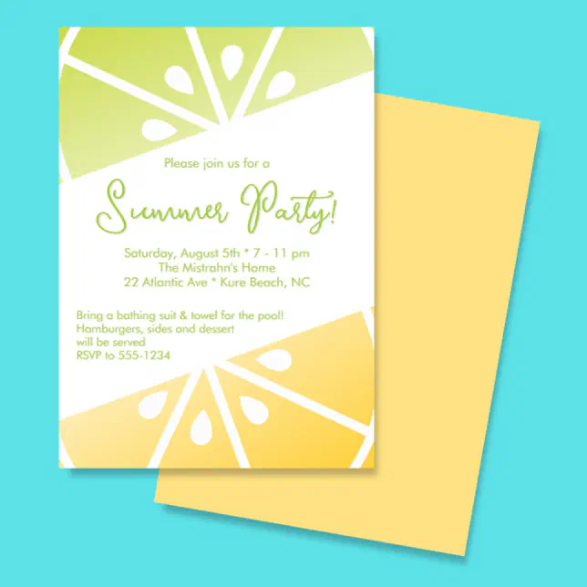Lime Invitation Background Citrus Lemon Lime Summer Party Invitation | Zazzle