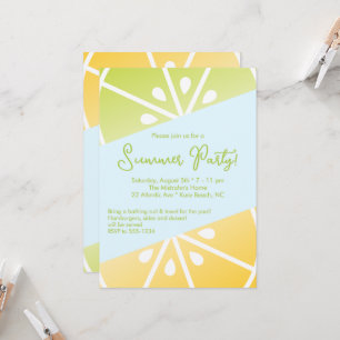 Citrus Lemon Lime Yellow Blue Summer Party Invitation