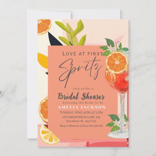 Citrus lemon love at first spritz Bridal Shower  Invitation