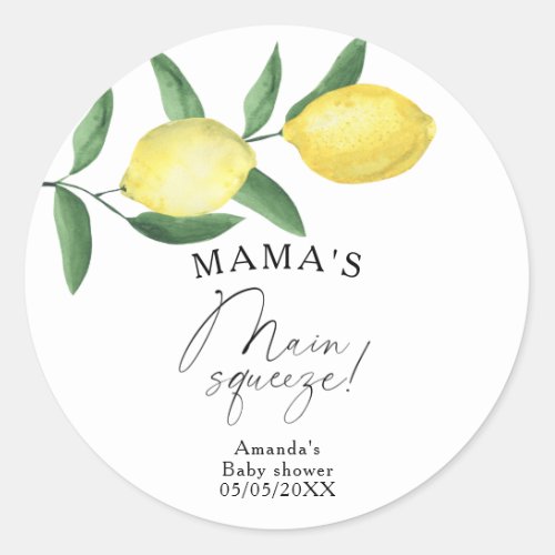 Citrus Lemon _ Mamas main squeeze baby shower Classic Round Sticker