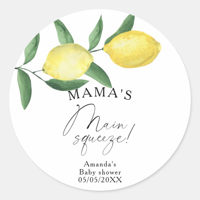 Citrus Lemon - Mama's main squeeze baby shower Classic Round Sticker (Front)