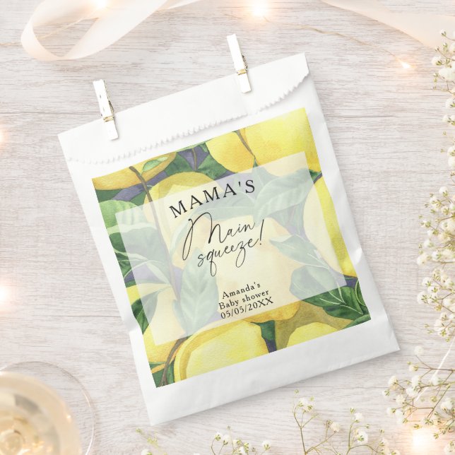 Citrus Lemon - Mama's main squeeze baby shower Favor Bag (Clipped)