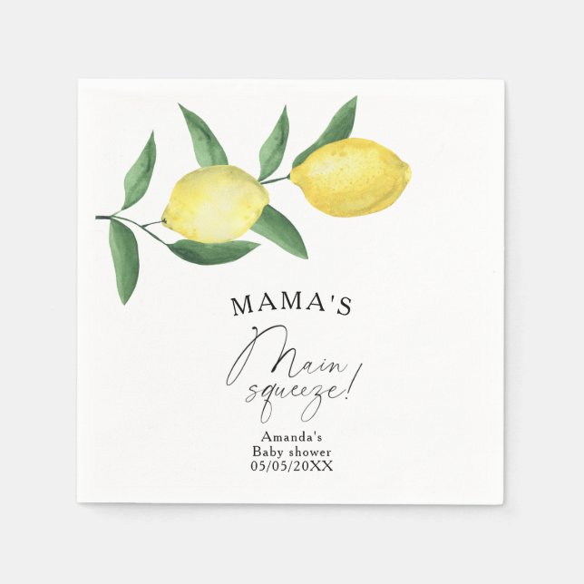 Citrus Lemon - Mama's main squeeze baby shower Napkins (Front)