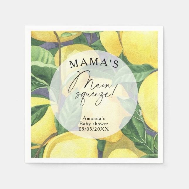 Citrus Lemon - Mama's main squeeze baby shower Napkins (Front)