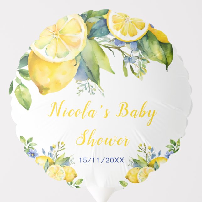 Citrus Lemon Mediterranean Baby Shower Balloon (Front)