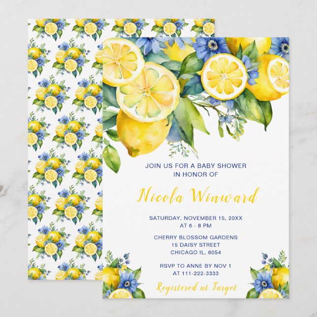 Citrus Lemon Mediterranean Baby Shower Invitation (Front/Back)