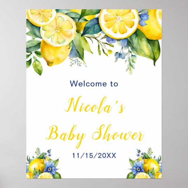 Citrus Lemon Mediterranean Baby Shower Poster (Front)