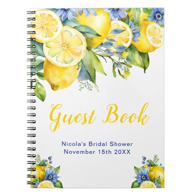 Citrus Lemon Mediterranean Bridal Shower Guest Notebook (Front)
