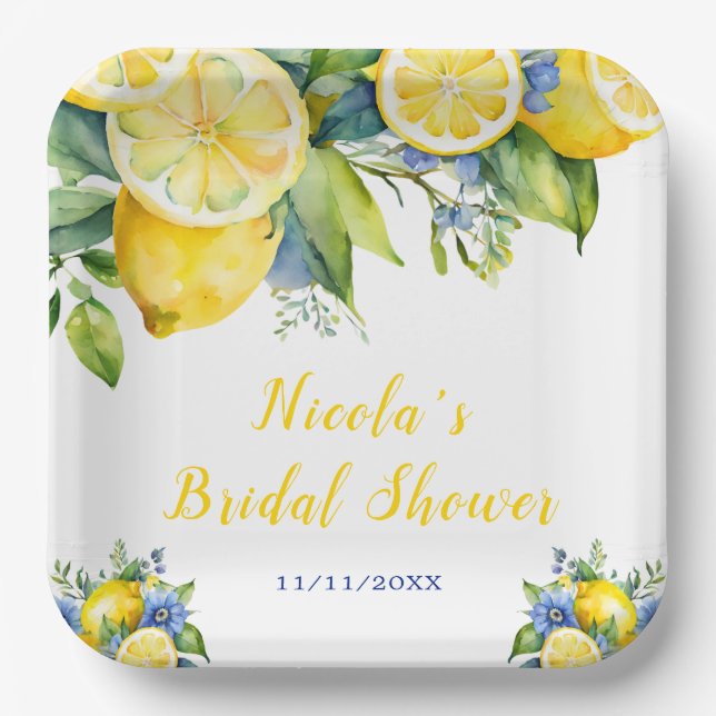 Citrus Lemon Mediterranean Bridal Shower Paper Plates (Front)