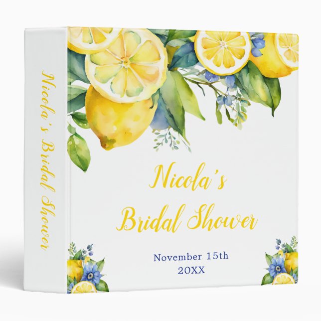 Citrus Lemon Mediterranean Bridal Shower Photo  3 Ring Binder (Front/Spine)