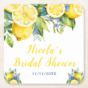 Citrus Lemon Mediterranean Bridal Shower Square Paper Coaster