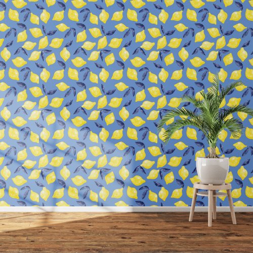 Citrus Lemon Mediterranean Yellow Blue Watercolor Wallpaper