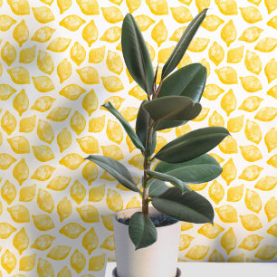 Citrus Lemon Mediterranean Yellow White Watercolor Wallpaper