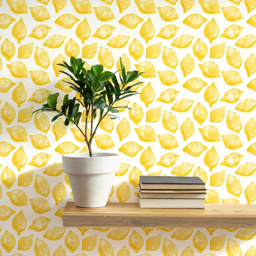 Citrus Lemon Mediterranean Yellow White Watercolor Wallpaper