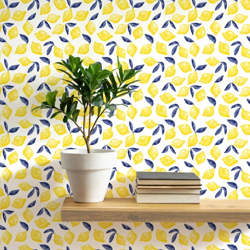 Citrus Lemon Mediterranean Yellow White Watercolor Wallpaper