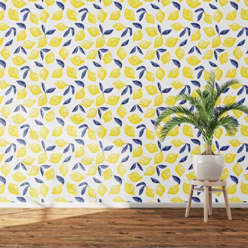 Citrus Lemon Mediterranean Yellow White Watercolor Wallpaper