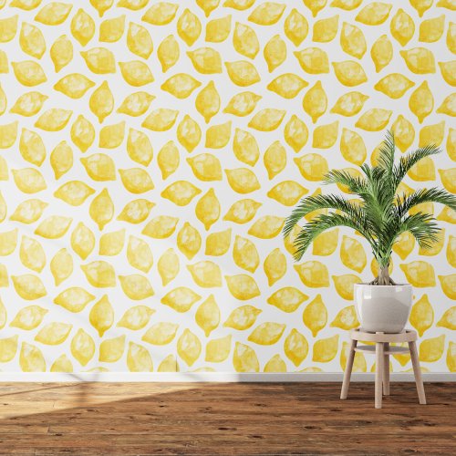 Citrus Lemon Mediterranean Yellow White Watercolor Wallpaper