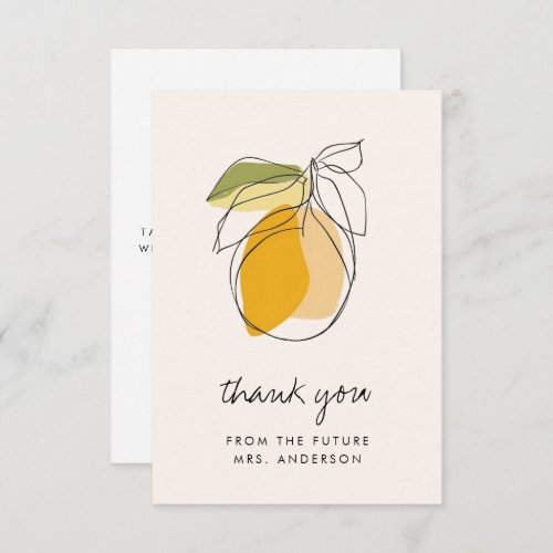 Citrus Lemon Modern Line Drawing Bridal Shower Thank You Card