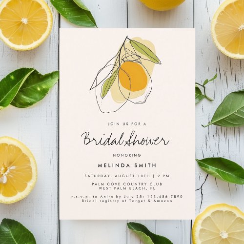 Citrus Lemon Modern Minimalist Bridal Shower Invitation