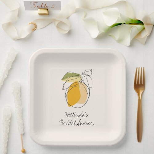 Citrus Lemon Modern Minimalist Bridal Shower Paper Plates