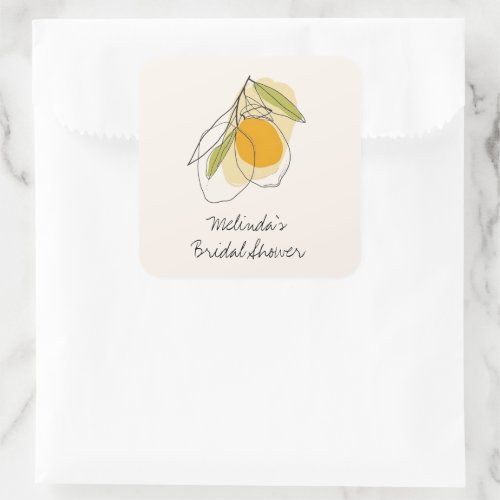Citrus Lemon Modern Minimalist Bridal Shower Square Sticker