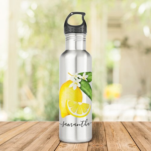 Citrus Lemon Monogram Stainless Steel Water Bottle