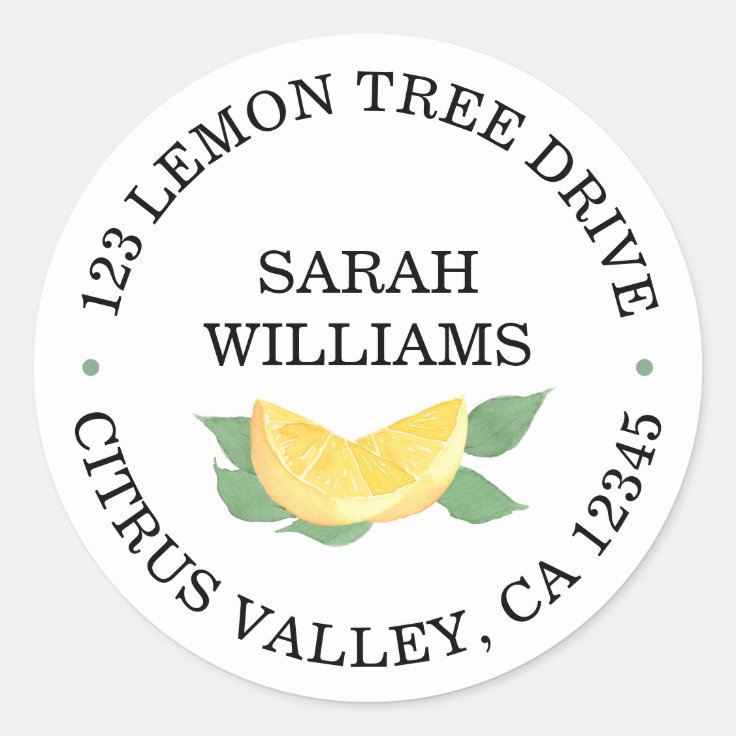 Citrus Lemon Name and Address Classic Round Sticker Zazzle