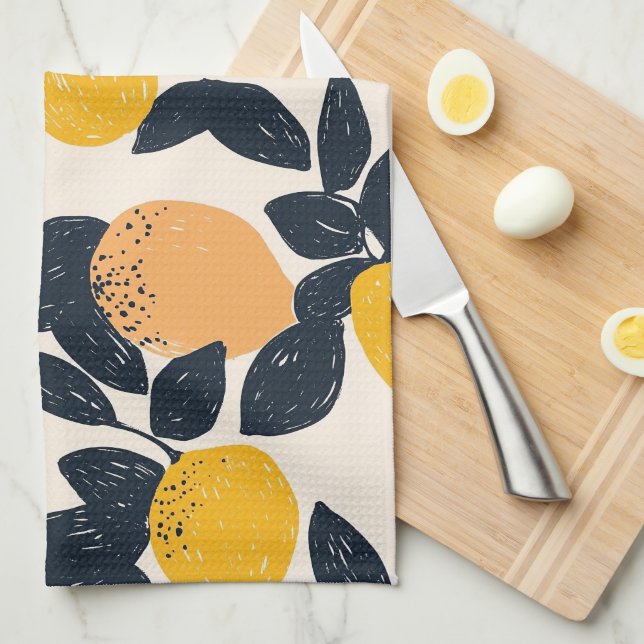 Citrus Lemon Oranges Abstract Modern Pattern Kitchen Towel (Quarter Fold)