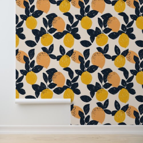 Citrus Lemon Oranges Abstract Modern Pattern Wallpaper