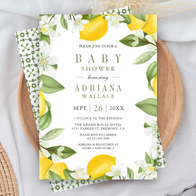 Citrus Lemon Orchard Botanical Summer Baby Shower Invitation (Creator Uploaded)