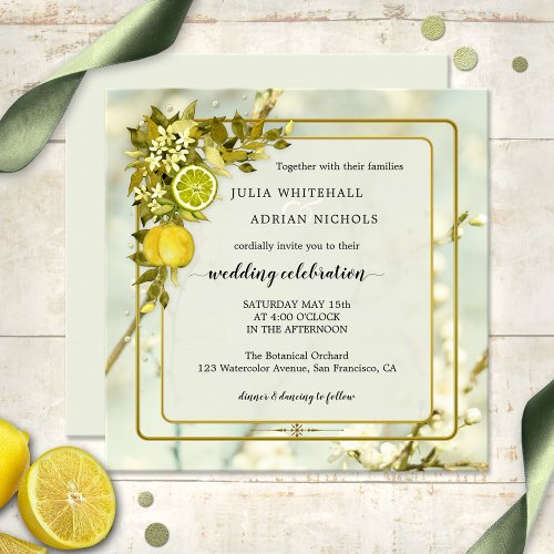 Citrus Lemon Orchard Watercolor Wedding Invitation