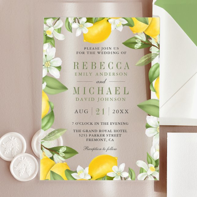 Citrus Lemon Orchard Wedding Acrylic Invitations (Creator Uploaded)
