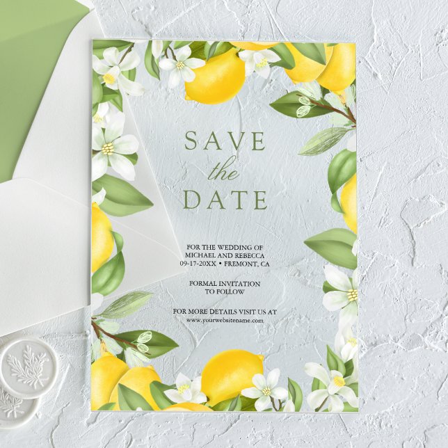 Citrus Lemon Orchard Wedding Save the Date Acrylic Invitations (Creator Uploaded)
