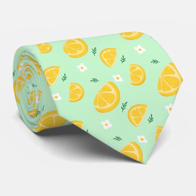 Citrus Lemon Pattern Neck Tie (Rolled)
