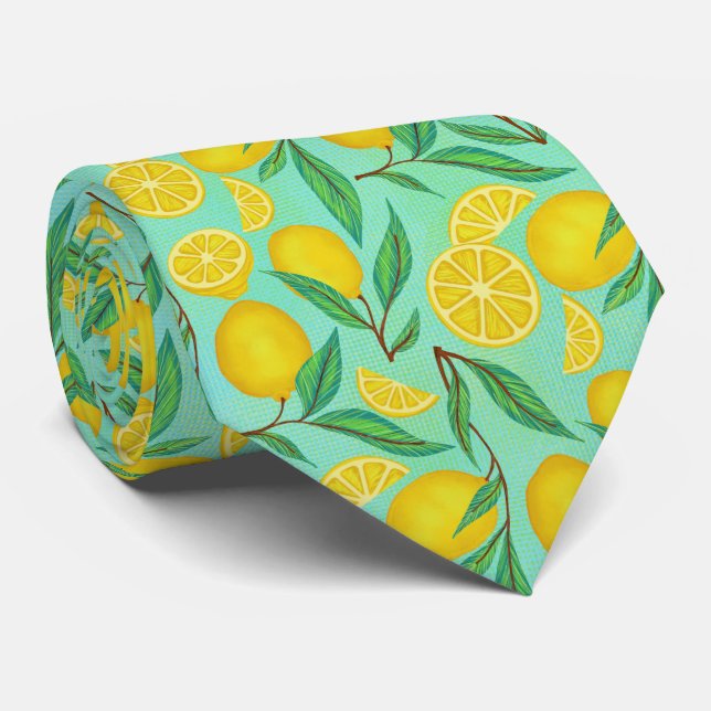 Citrus Lemon Pattern Neck Tie (Rolled)