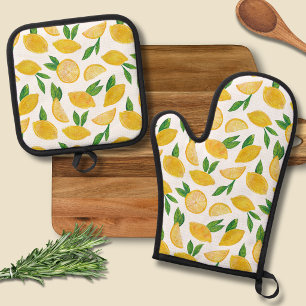 Citrus Lemon pattern Oven Mitt & Pot Holder Set