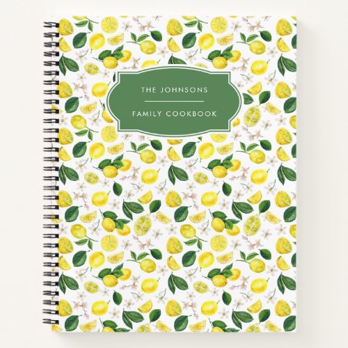 Citrus Lemon Pattern Recipe Notebook