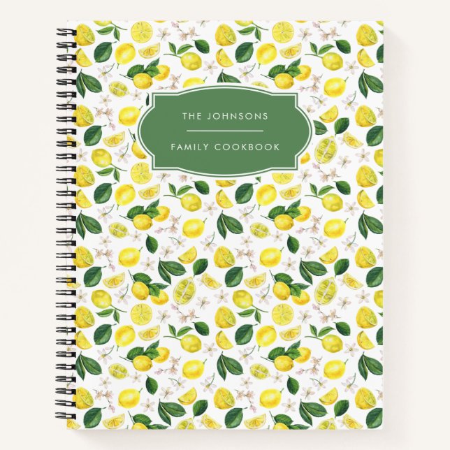 Citrus Lemon Pattern Recipe Notebook (Front)