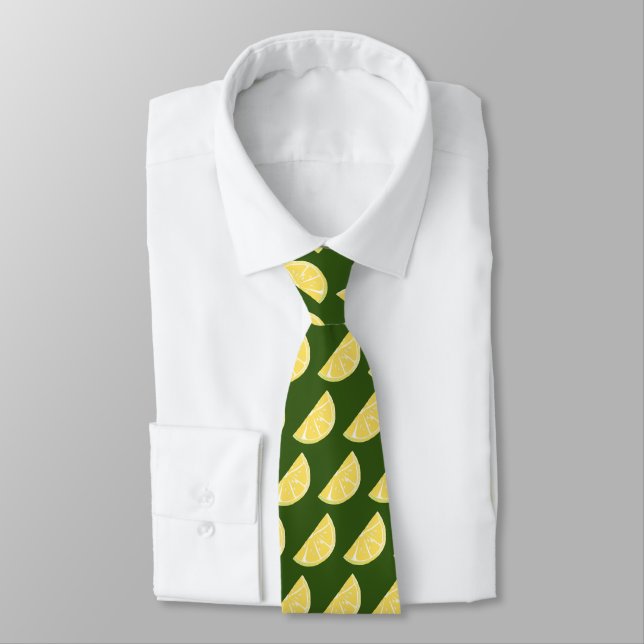 Citrus Lemon Slice Wedge Art Neck Tie (Tied)