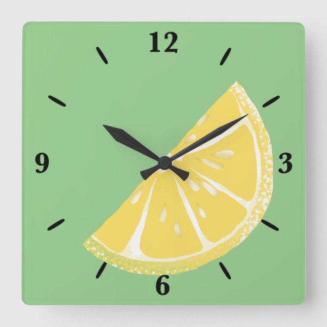 Citrus Lemon Slice Wedge Art Square Wall Clock (Front)