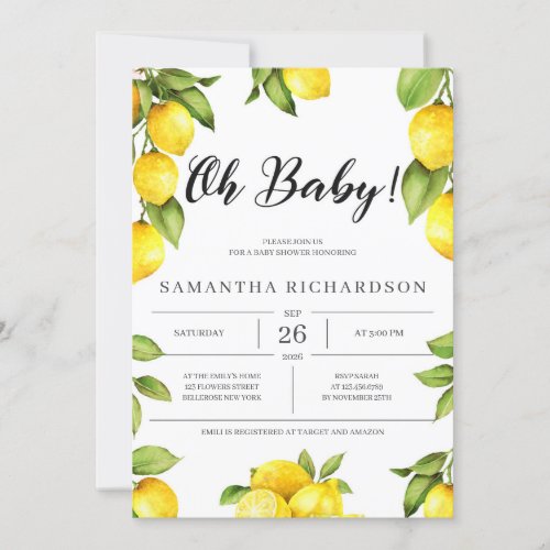 Citrus lemon summer baby shower fruit invitation