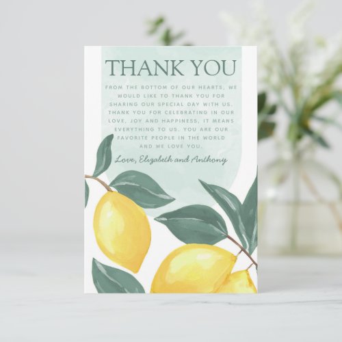 Citrus Lemon Thank You Card Note Letter