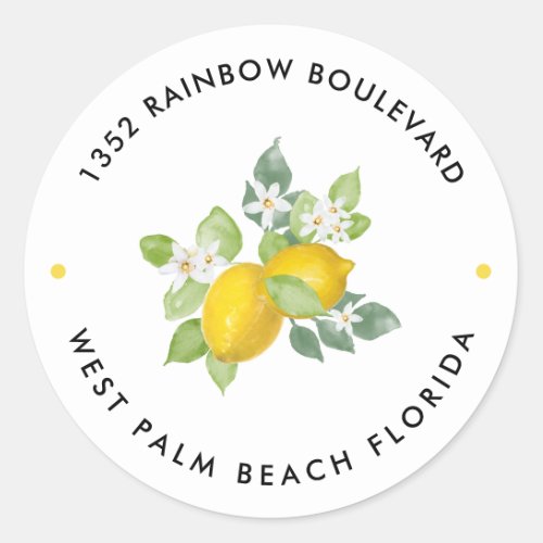 Citrus Lemon Theme Baby Shower Return Address Classic Round Sticker