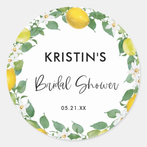Citrus Lemon Theme Bridal Shower Thank You Favor Classic Round Sticker