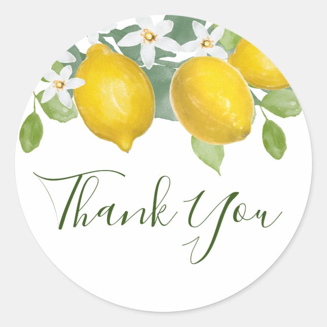 Citrus Lemon Themed Thank You Favor Sticker (Front)