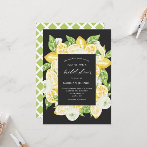 Citrus Lemon Tree Black Bridal Shower Invitation