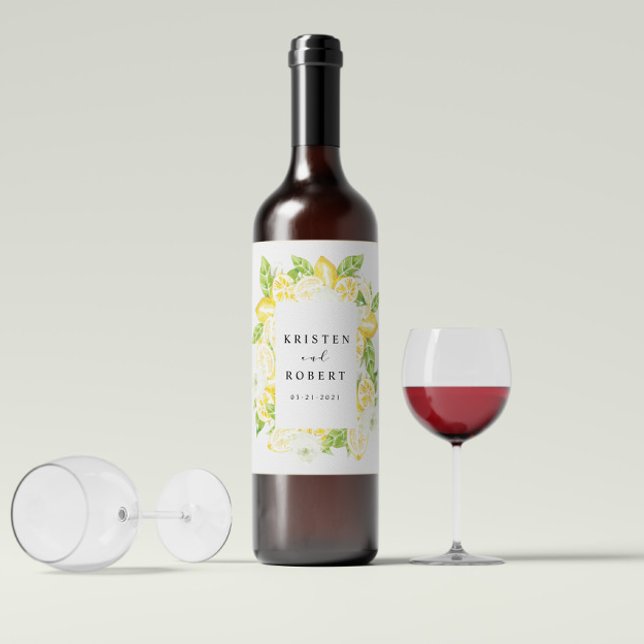 Citrus Lemon Tree Fruit Floral Wedding Wine Label (Creator Uploaded)