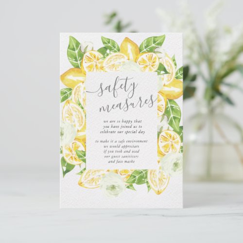 Citrus Lemon Tree Wedding Safety Measures Enclosure Card