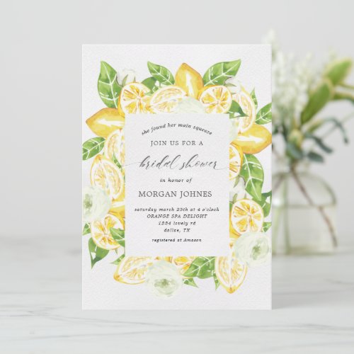 Citrus Lemon Tree White Bridal Shower Invitation